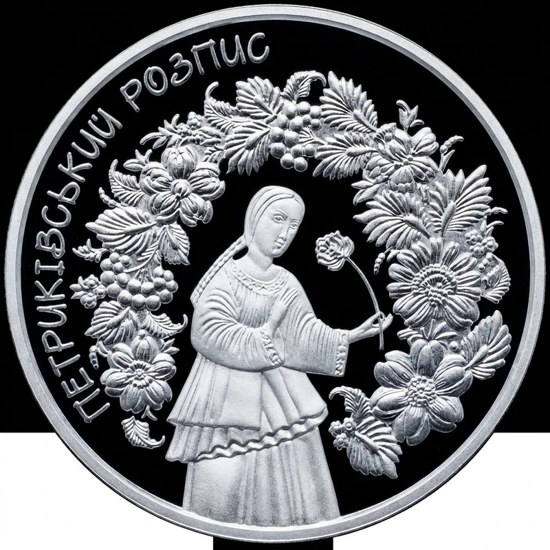Реверс монети срібла «Срібна монета Петриківський розпис», 2016 рік, 10 ₴