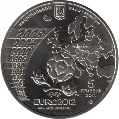 Аверс Золота монета Фінальний турнір чемпіонату Європи з футболу 2012 р. 500 грн.