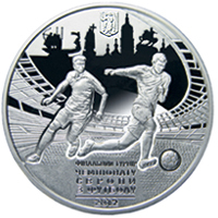 Реверс монети срібла «Срібна монета Фінальний турнір чемпіонату Європи з футболу 2012. Місто Київ», 2011 рік, 10 ₴