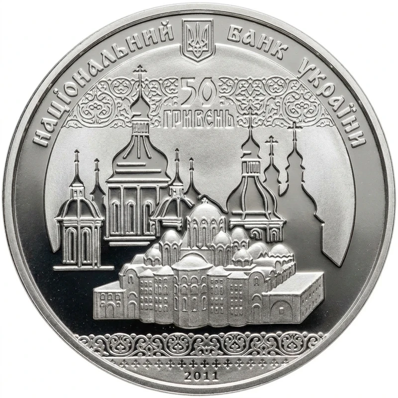Аверс монети срібла «Срібна монета 1000-річчя заснування Софійського собору», 2011 рік, 50 ₴