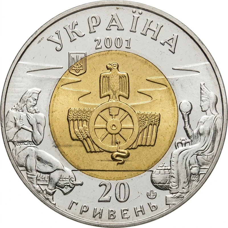 Аверс монети біметалу «Біметалева монета «Скіфія» (золото + срібло)», 2001 рік, 20 ₴