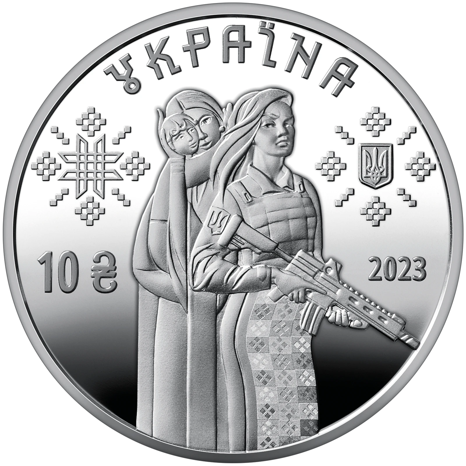 Аверс монети срібла «Срібна монета Захисниці», 2023 рік, 10 ₴