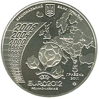 Аверс Монета Фінальний турнір чемпіонату Європи з футболу 2012 5 грн.