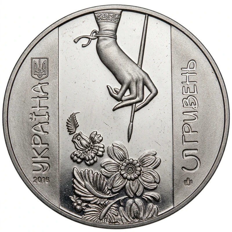 Аверс монети нейзильберу «Монета Петриківський розпис», 2016 рік, 5 ₴